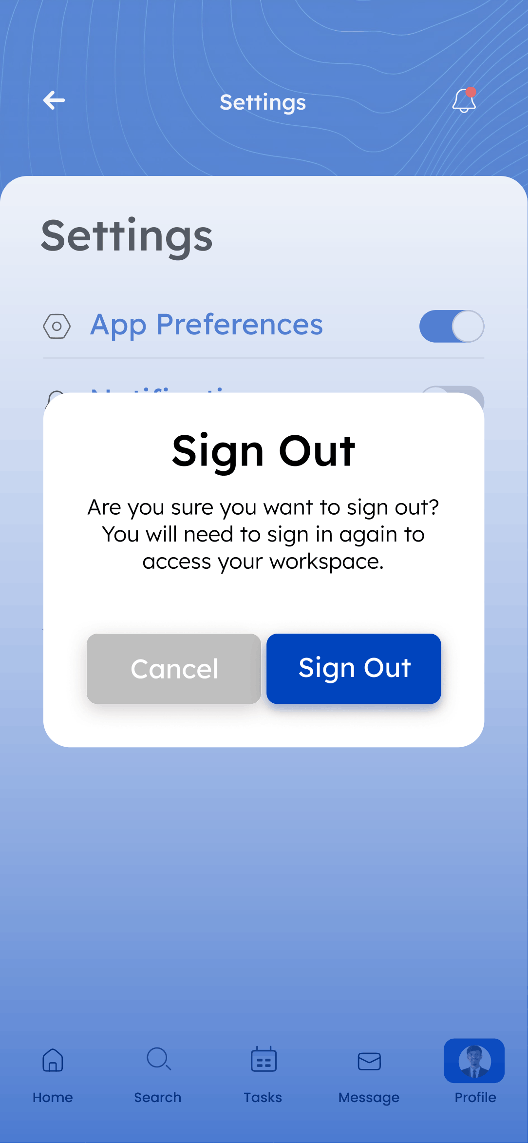 Settings — Sign Out